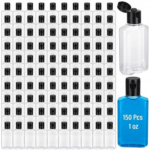 Travel Refillable Plastic Bottles Set 150 pcs 30ml Black Lid - Leakproof, Portable Toiletry Containers