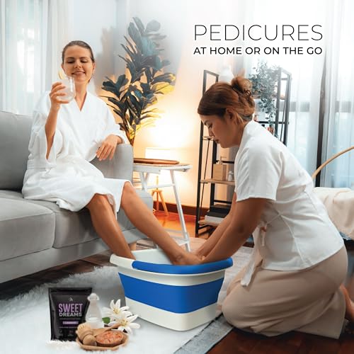 Mantello Collapsible Foot Bath Tub Blue Portable Foot Spa Pedicure Basin - Large & Foldable