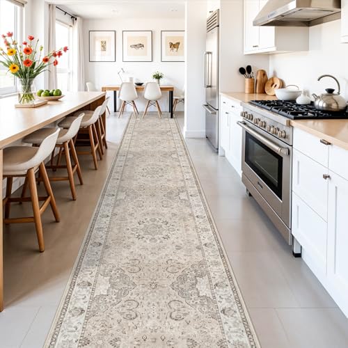 3' x 16' Washable Hallway Runner Rug Beige Non-Slip Indoor Floor Mat