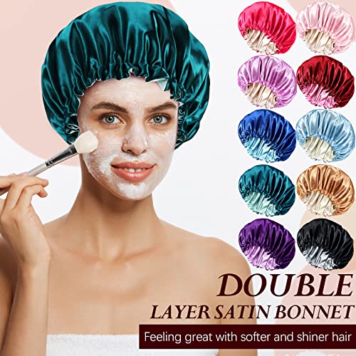 10-Pack Satin Sleep Bonnet for Women, Reversible & Adjustable Hair Caps