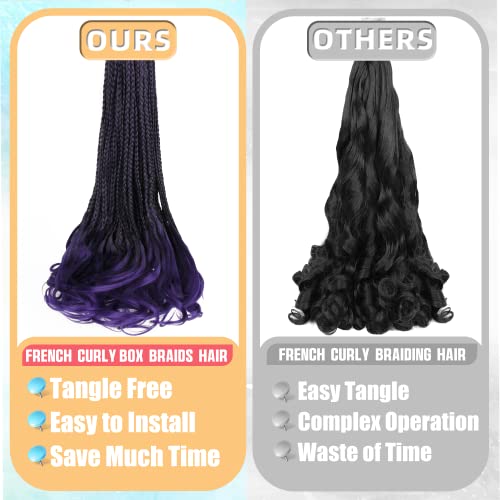 French Curl Crochet Braids for Black Women - 18 Inch Ombre Purple, 8 Packs, Pre Looped Synthetic Hair Extensions
