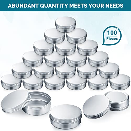 Silver Aluminum Lip Balm Tins 4 oz Pack of 100 Cosmetic Containers with Screw Lids