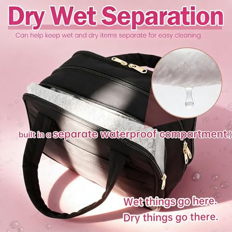 2Pack Travel Toiletry Bag, 10L Wet Dry Separation Toiletry Bag With Handle, Waterproof Two Way Zipper Cosmetic Travel Large Capacity Compartmental Makeup Organizer Bag for Travel Trip