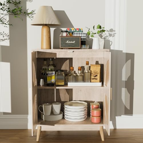 Modern Buffet Cabinet with Storage Sideboard - Rattan Media Console, 32.9 Inch