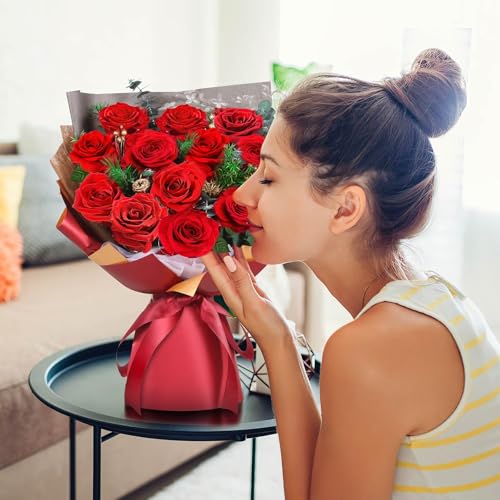 Preserved Red Roses Bouquet with LED Lights - 12 Roses Gift for Her, Anniversary & Birthday
