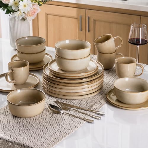 AmorArc Stoneware Dinnerware Set for 6 - Cappuccino, 18 Pieces