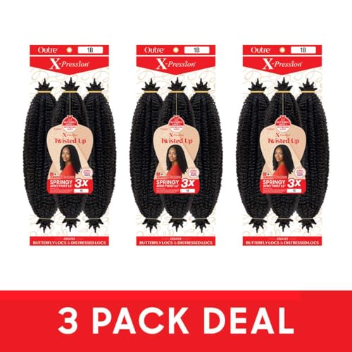 Springy Afro Twist Hair Extensions 16 Inch - 3 Pack Off Black 1B
