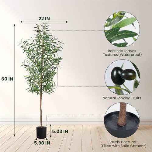 CETRD 2 Pack Faux Olive Trees 5FT Tall Indoor Outdoor Decorative Plants