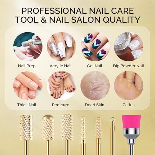 Gold Tungsten Carbide Nail Drill Bits Set - 7pcs for Manicure Pedicure