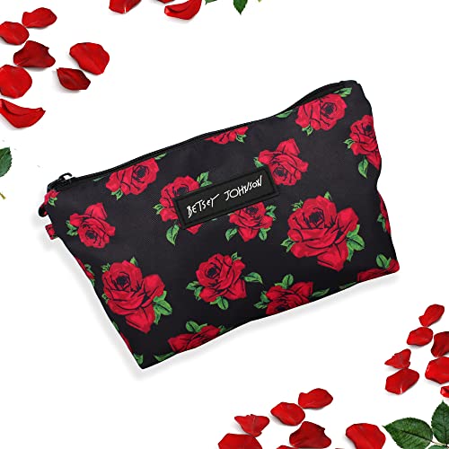 Betsey Johnson 8.5 Inch Zipper Cosmetic Pouch Small Toiletry Bag?Lightweight Durable Polyester Organizer with Inner Zipped Pocket Good For Makeup Accessories and Travel Needs (Covered Rose)