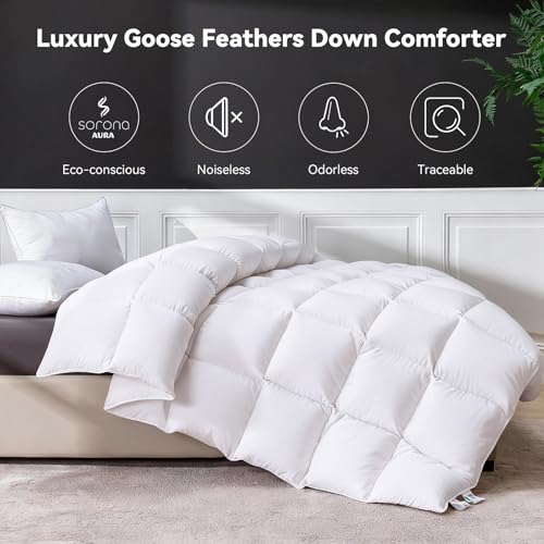 White Queen Size Goose Feather Down Fiber Comforter - All Season Luxury Duvet Insert