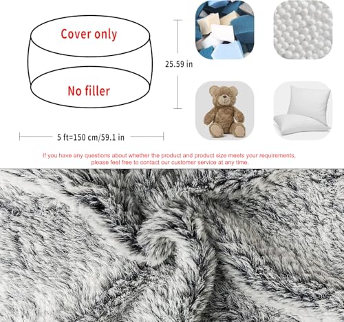 5ft Snow Grey Bean Bag Chair Cover for Adults - Lazy Sofa Bed Slipcover
