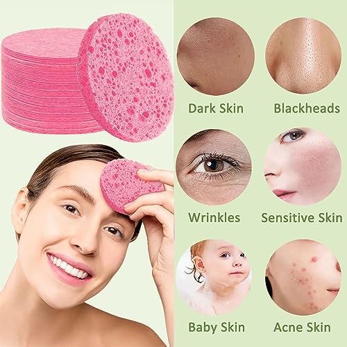 Pink Compressed Facial Sponges - 300 Count Deep Cleansing & Exfoliating Face Sponges