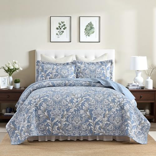 Queen Size 100% Cotton Quilt Set Blue Floral reversible sham included