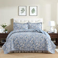 Queen Size 100% Cotton Quilt Set Blue Floral reversible sham included