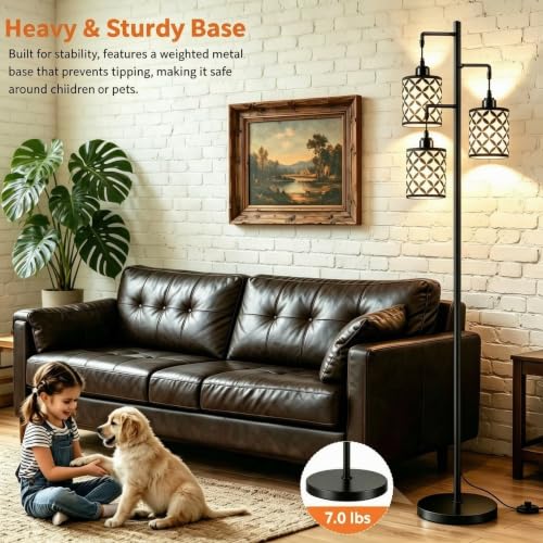 Black 72-Inch Dimmable Floor Lamp with Remote & Timer, 3 Heads, Adjustable Heights