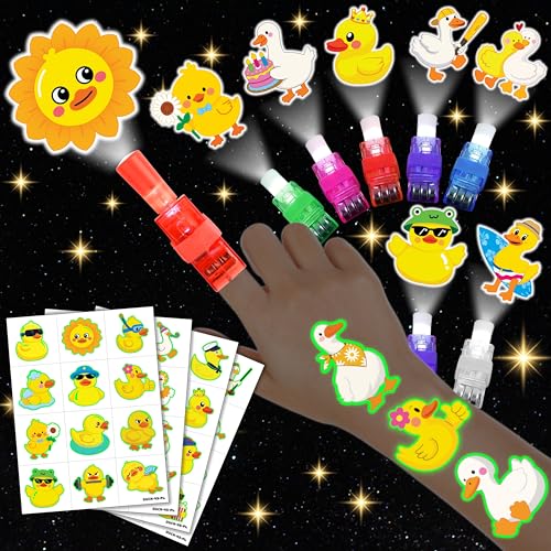 72 PCS Duck Party Favors ? 48 PCS Luminous Tattoos & 24 PCS LED Finger Lights Combo ? Birthday Goodie Bag Fillers, Party Supplies, Gifts Light Up Toys Glow In The Dark for Boys and Girls