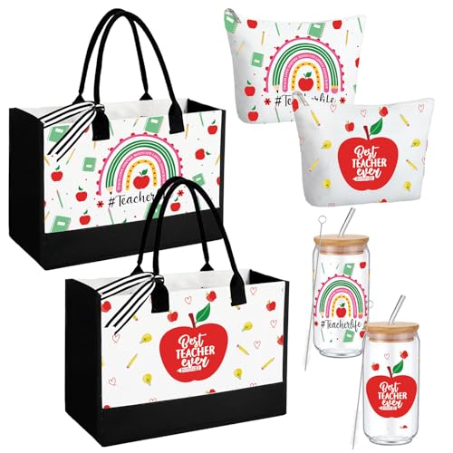 Rainbow and Teacher Gift Set - Tote Bag, Tumbler & Makeup Bag for Educators