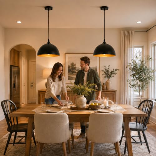 Farmhouse Pendant Lighting for Kitchen Island 2 Pack Black Metal Dome Light Fixture - 11.8 Inch Ceiling Variation