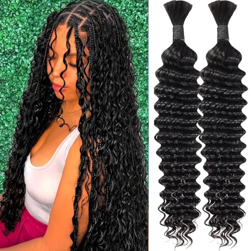 DB #1B Human Hair Extensions 18 Inch Deep Curly Wave Bundle for Braiding - Black