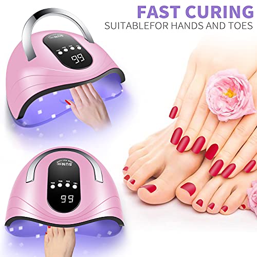 UV Gel Nail Lamp 120W LED Nail Light Fast Nail Dryer for Gel Polish Curing with 4 Timers Portable Handle Large Space Automatic Sensor(Pink)
