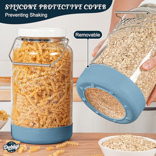 1.5 Gallon Glass Food Storage Jars with Airtight Lids - 2 Pack with Handles & Base