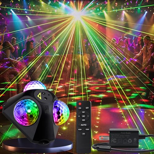Disco Ball Party Lights Set with Remote RGB Laser & Strobe Effects for Indoor Outdoor Celebrations
