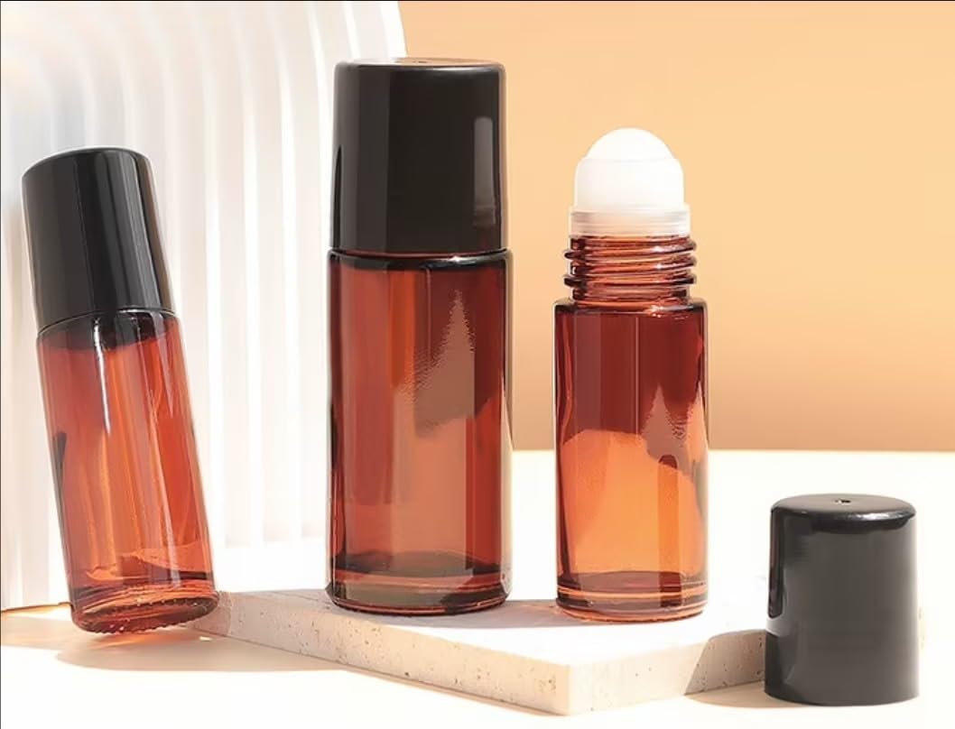 ZGLUZP 2 Pcs 50ml Brown Glass Essential Oil Roller Refillable Roll on Bottles Empty Deodorant Bottle Containers Rollerball Bottles for Fragrance Roller Refillable Containers