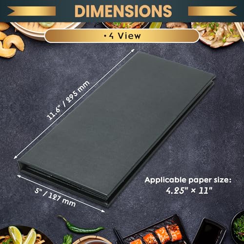 12 Pack 4 View Menu Holder Covers - Black Leather Restaurant Menu Sleeves