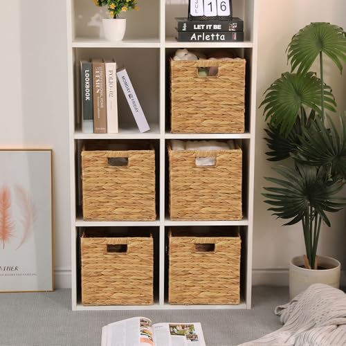 11x11in Water Hyacinth Wicker Storage Baskets Set of 5 Collapsible Organizers