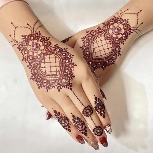 Henna Tattoo Stencils Kit, 18 Sheets Self-Adhesive Templates, Indian Mehndi Designs for Hands, Traditional Body Art