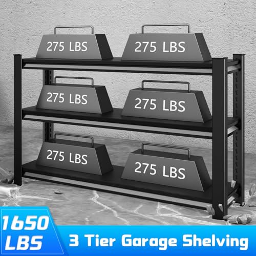 Black 3-Tier Garage Shelving Unit - Heavy Duty Metal Storage Rack 48W x 18D x 39H