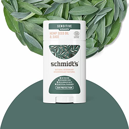 Schmidt's Aluminum Free Natural Deodorant for Women and Men, Hemp Seed Oil and Sage for Sensitive Skin with 24 Hour Odor Protection, Vegan, Cruelty Free, 2.65 oz