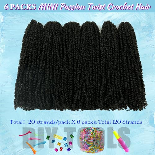 Mini Passion Twist Crochet Hair 18 Inch - 6 Packs Natural Black, Pre-Twisted, Cuttable for Black Women Variation of THIS listing