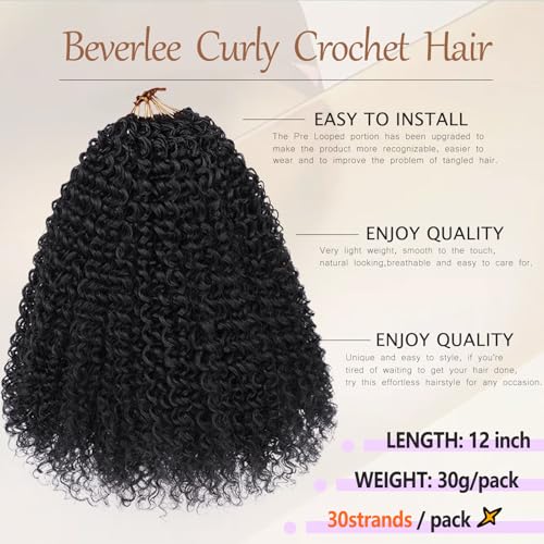 Beverlee 12 Inch Curly Crochet Hair - 8 Packs of Synthetic Pre Looped Wavy & Yanky Twist for Black Women
