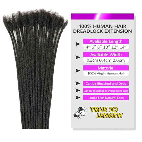 Vlliyava Human Hair Loc Extensions 4 Inch 60 Strands Natural Black Dreadlocks