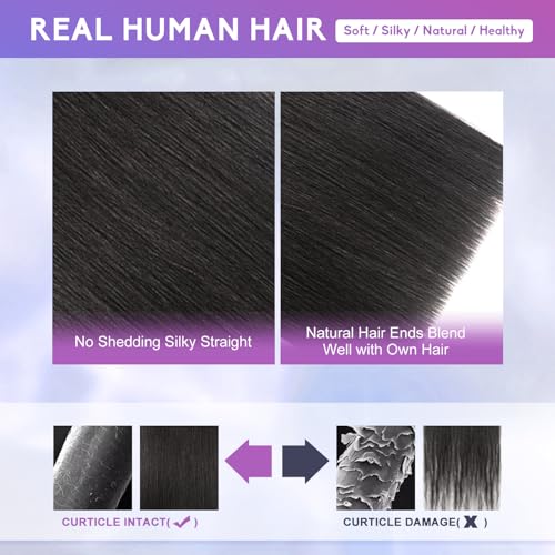 ZNXDJXE Natural Black 1B 18 Inch Clip-in Human Hair Extensions 100g/8pcs
