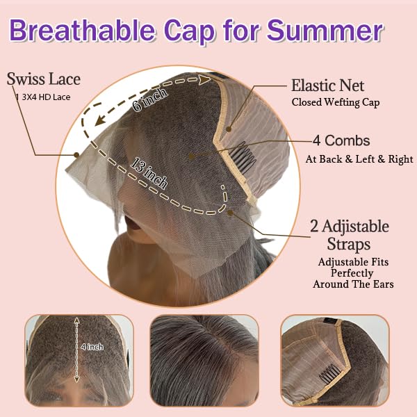 Straight Salt & Pepper Grey Short Bob Lace Front Wig 12 Inch - No Shedding