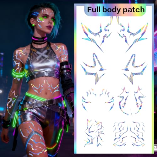 Movie Hunters Rumi Temporary Tattoos Anime Purple Temporary Tattoos Dance Cosplay Tattoos Stickers Prop Halloween Cosplay Accessories Waterproof(Colorful Laser) 8 sheets