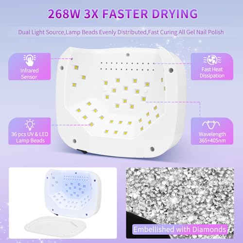 Silver UV LED Nail Lamp Dryer for Gel Nails 268W with Touch Screen & Sensor