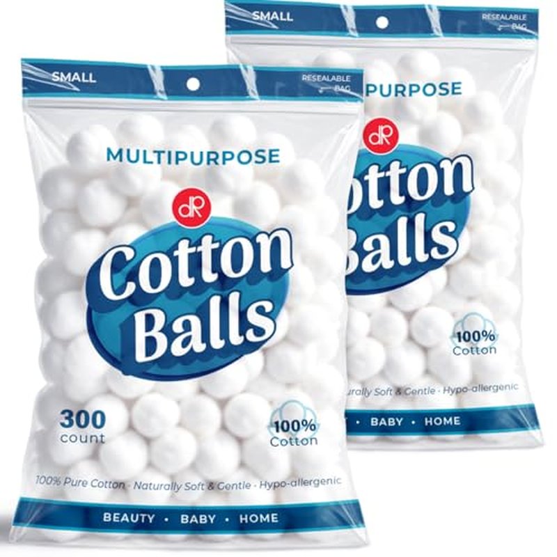 DecorRack 600 ct Small Cotton Balls, 100% Pure Natural Cotton, for Make-Up, Nail Polish Removal, Pet Care, Soft and Absorbent (Pack of 600)