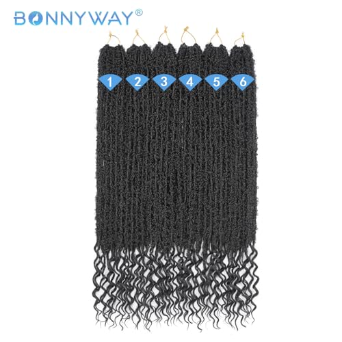 BONNYWAY 30 Inch Butterfly Curly Crochet Hair 6 Packs Natural Black