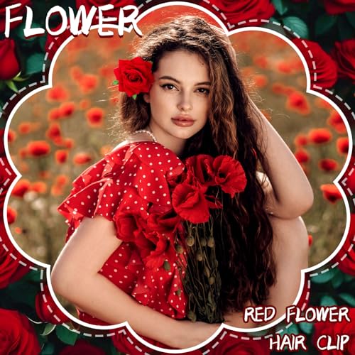 BBTO 21 Pieces Flower Hair Clip Rose Hair Clips Hair Barrettes for Women Flower Hair Accessories Boho Bride Claw Clip Hairpin Brooch Pin Headpiece for Wedding(Red,Large, Medium, Small)