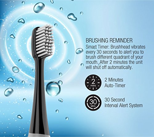 Pursonic S750 Sonic Toothbrush - Black Rechargeable Electric Toothbrush with UV Sanitizer & 12 Bonus Heads
