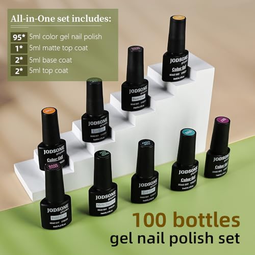 100 Pcs Gel Nail Polish Kit with No Wipe Base & Matte Glossy Top Coats - 95 Colors & Accessories - Variation: 0 Fl Oz