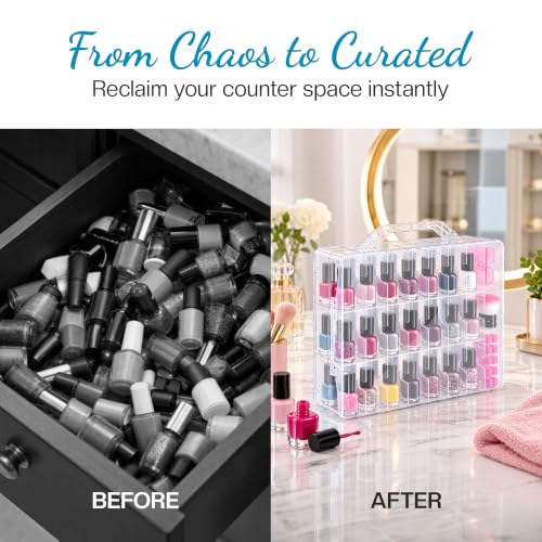 Nail Polish Organizer Case for 48 Bottles - Clear Travel & Storage Box