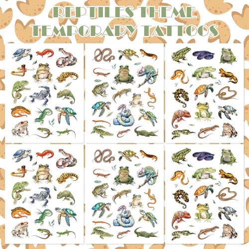 Reptile Temporary Tattoos Stickers, Animals Tattoo Stickers for Kids, Birthday Party Favors Goodie Bag Fillers Supplies Decorations, Classroom School Prizes Rewards Gifts(6 Sheets)