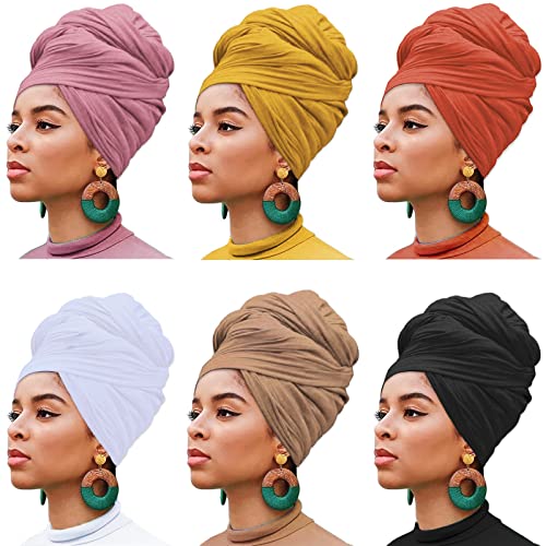 XTREND 6-Piece Solid Color Turban Head Wrap Set for Women - Breathable, Elastic, Fashionable | Black, Camel, White, Orange, Pink, Turmeric