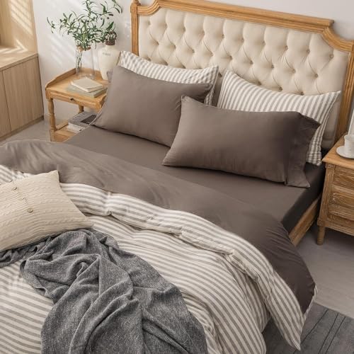 PURE ERA King Jersey Knit Sheet Set Solid Brown - Soft Cotton Bedding