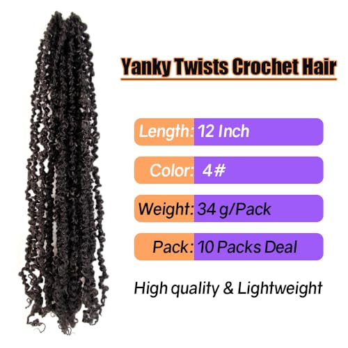Yanky Twist Crochet Hair for Black Women - 12 Inch, 10 Pack, 4# Brown Variation
